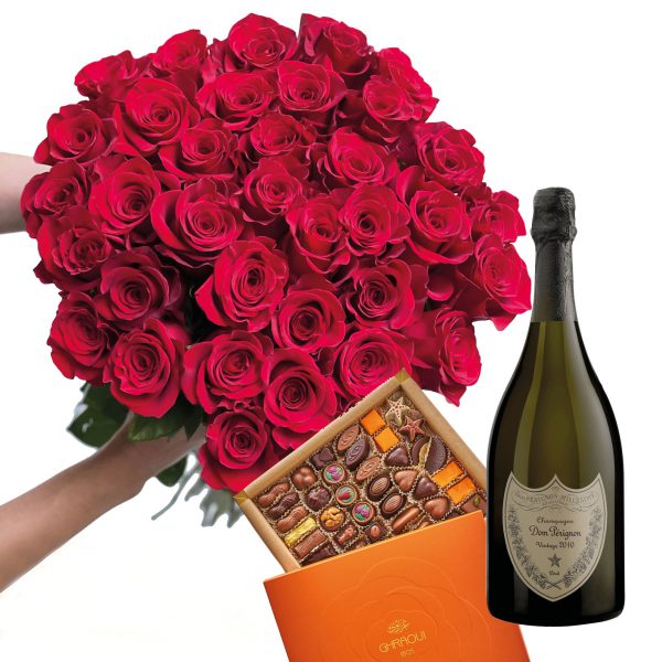 magical gift package with stunning red roses